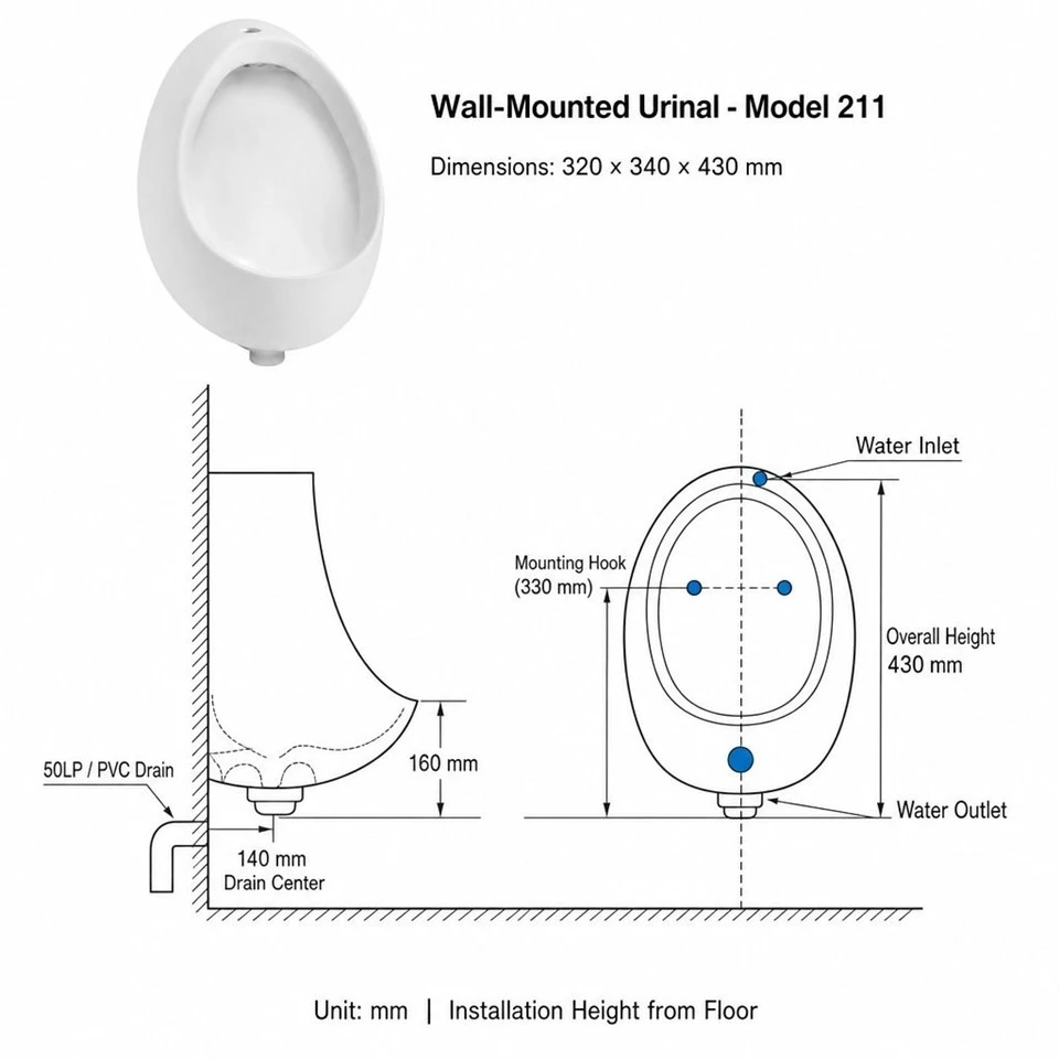 Compact Wall Mounted Urinal suppliers